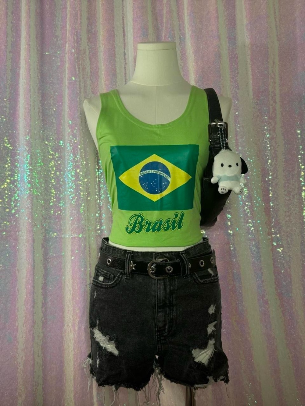 Y2K Bright Green Brazilian Flag Tank Top ★彡